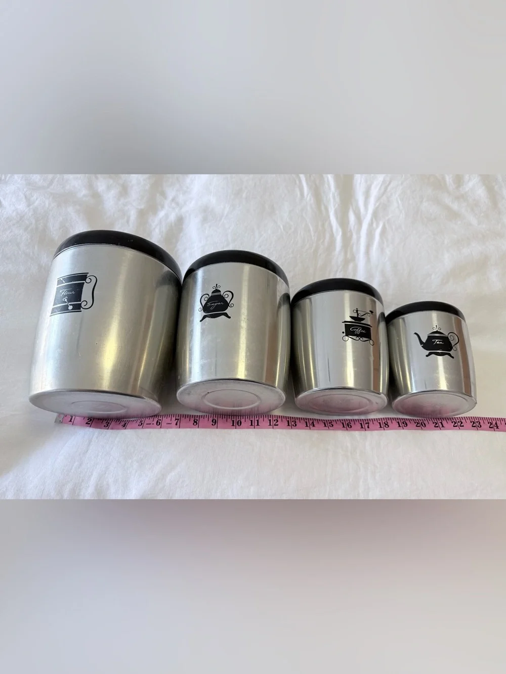 West Bend | Vintage 4 Piece Brushed Silver Aluminum Nesting Canister Set W/Lids